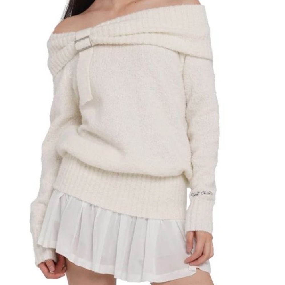 NWT Off Shoulder Mini Sweater Dress/Top With Flare Hem